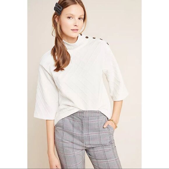 Anthropologie-Saturday/Sunday Mollie Button-Shoulder Top - Picture 1 of 9